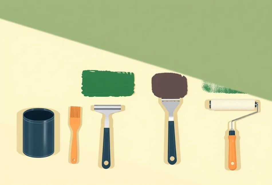 Outils de peinture disposés dans l'ordre des étapes du chantier