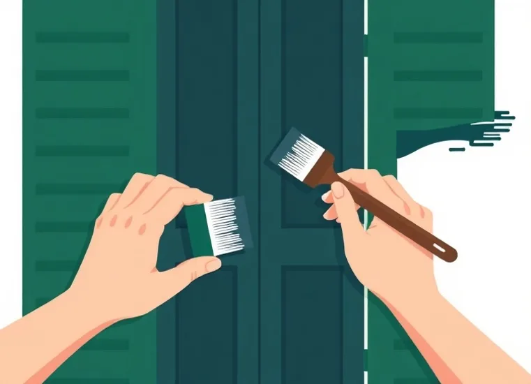 Mise en peinture au pinceau de volets et d'encadrements en bois